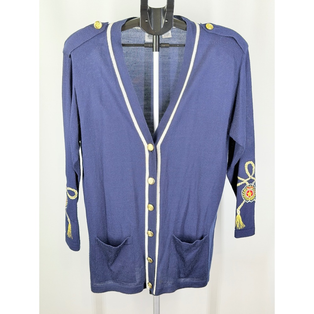 Jason Maxwell Navy Blue Nautical Cardigan Gold Crest Buttons Embroidered PL